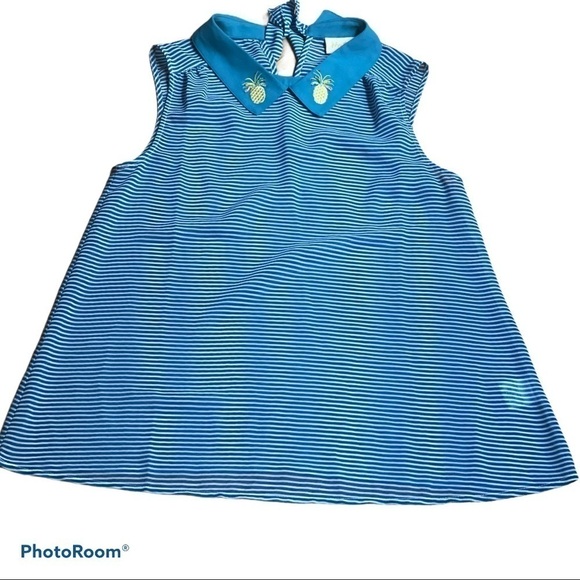 MODCLOTH blouse top blue pineapple fusion collard sleeveless woman’s size small - Picture 4 of 5